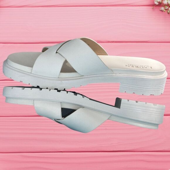 LAUREN Ralph Lauren Kelsie Slide Sandals Women Size 9 White Slip on - Picture 5 of 9